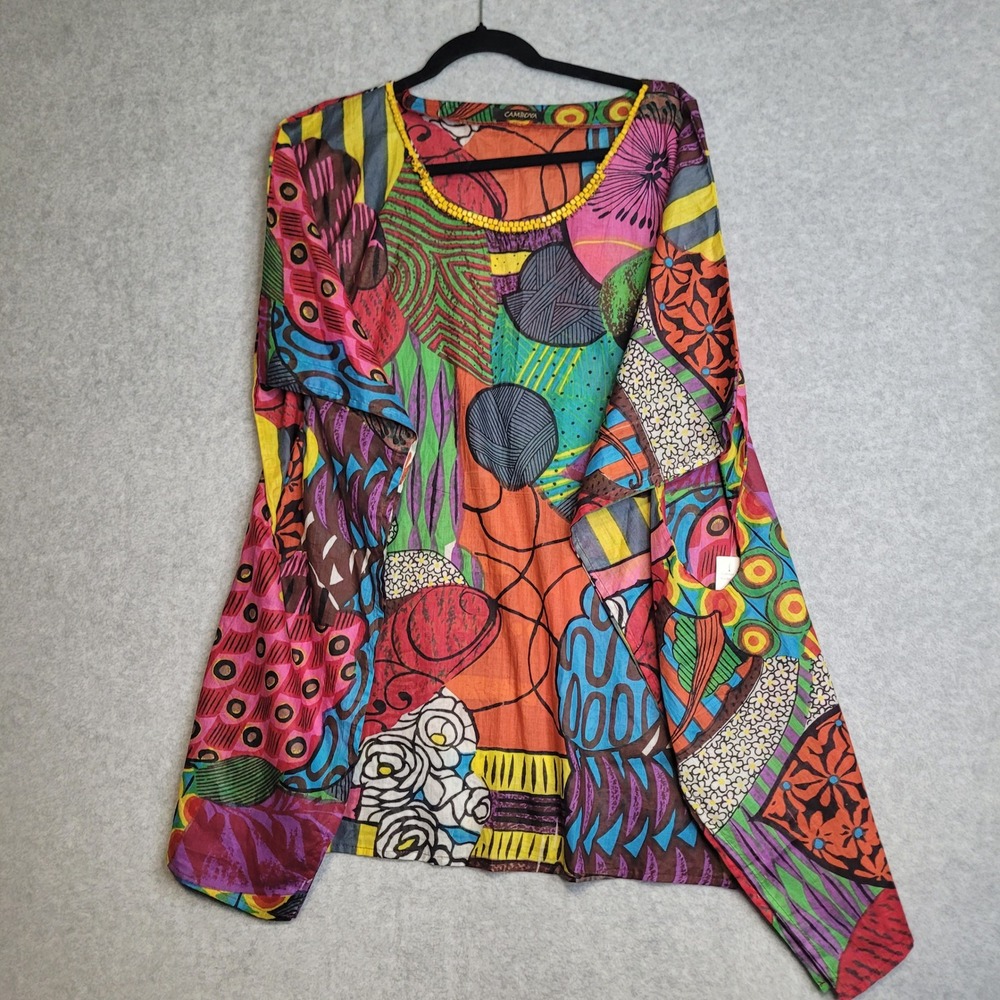 NWT Art To Wear Abstract Multi Color Poncho Top Beaded Neckline Oversized 1X